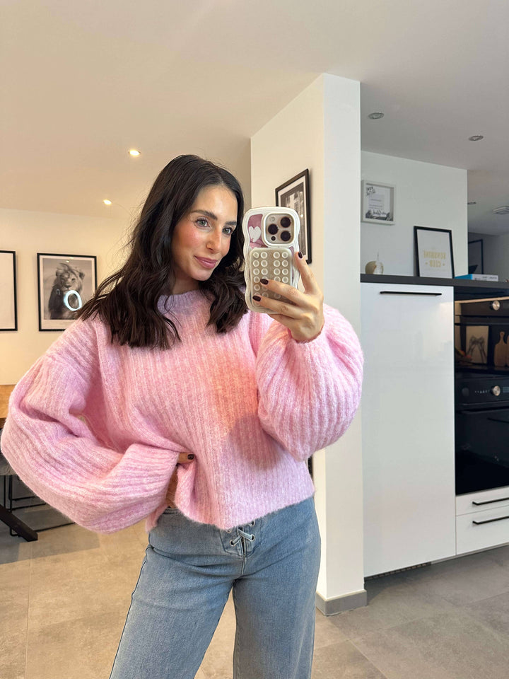 Strickpullover mit Rippstruktur Rosa Strickjacke Lisas Boutique 