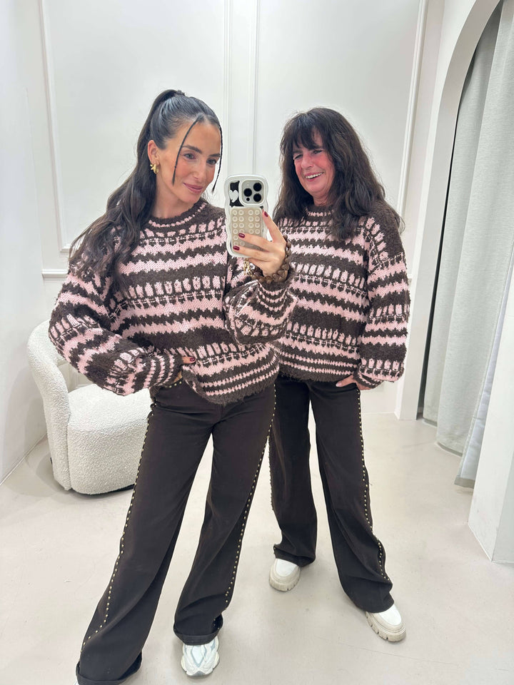 Strickpullover mit Streifenmuster in Braun-Rosa Pullover Lisas Boutique 