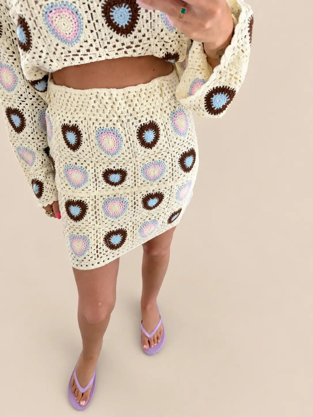 Strickrock Muster Beige/Blau | Lisa’s Boutique