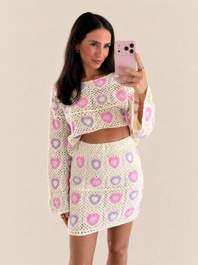 Gonna in maglia – Beige e rosa