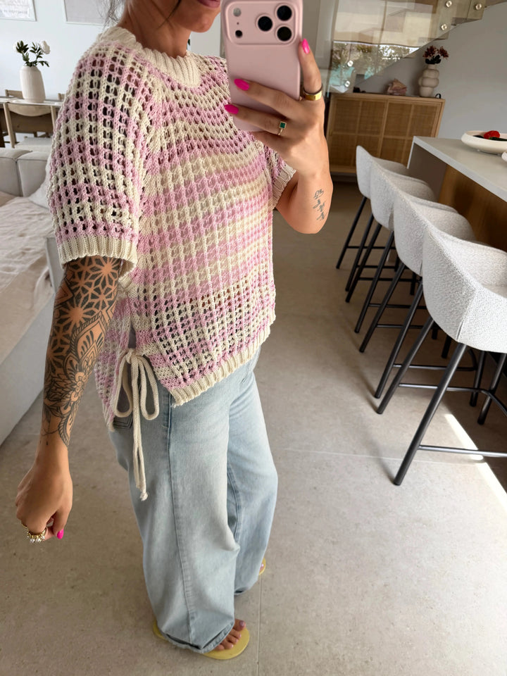 Strickshirt – Rosa/Creme Stoffhose Lisas Boutique 