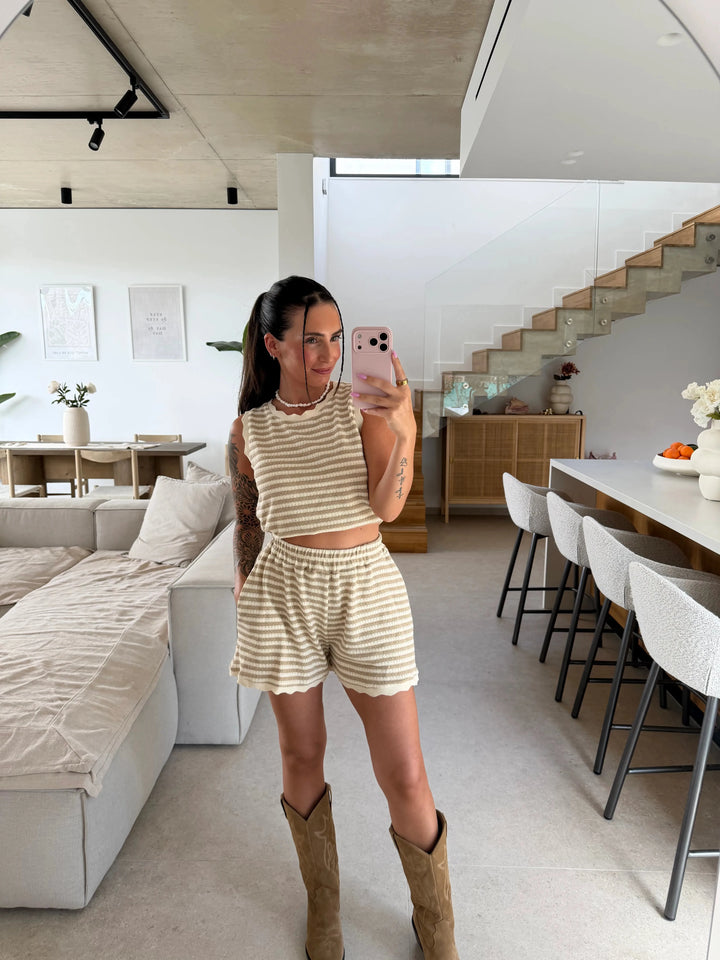 Stricktop gestreift - Beige Top Lisas Boutique 