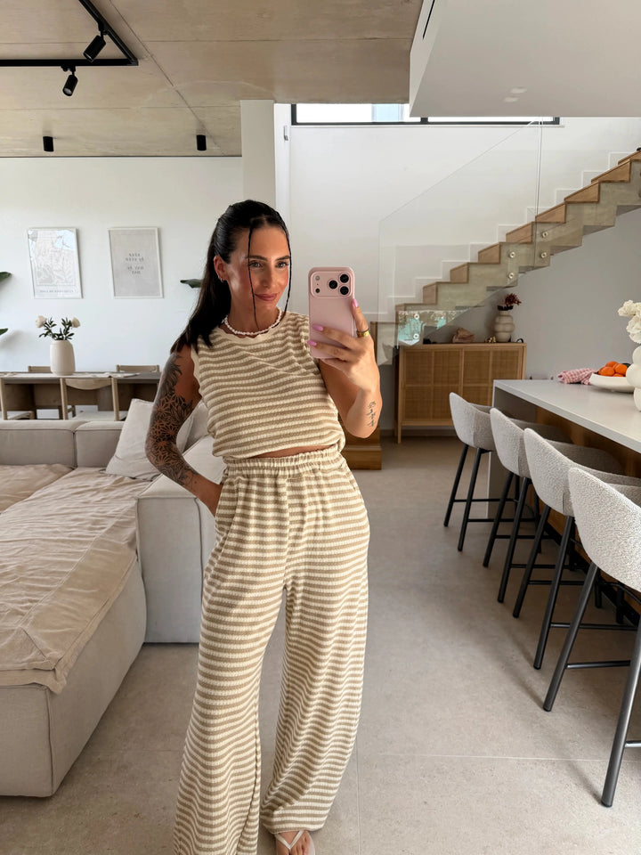 Stricktop gestreift - Beige Top Lisas Boutique 