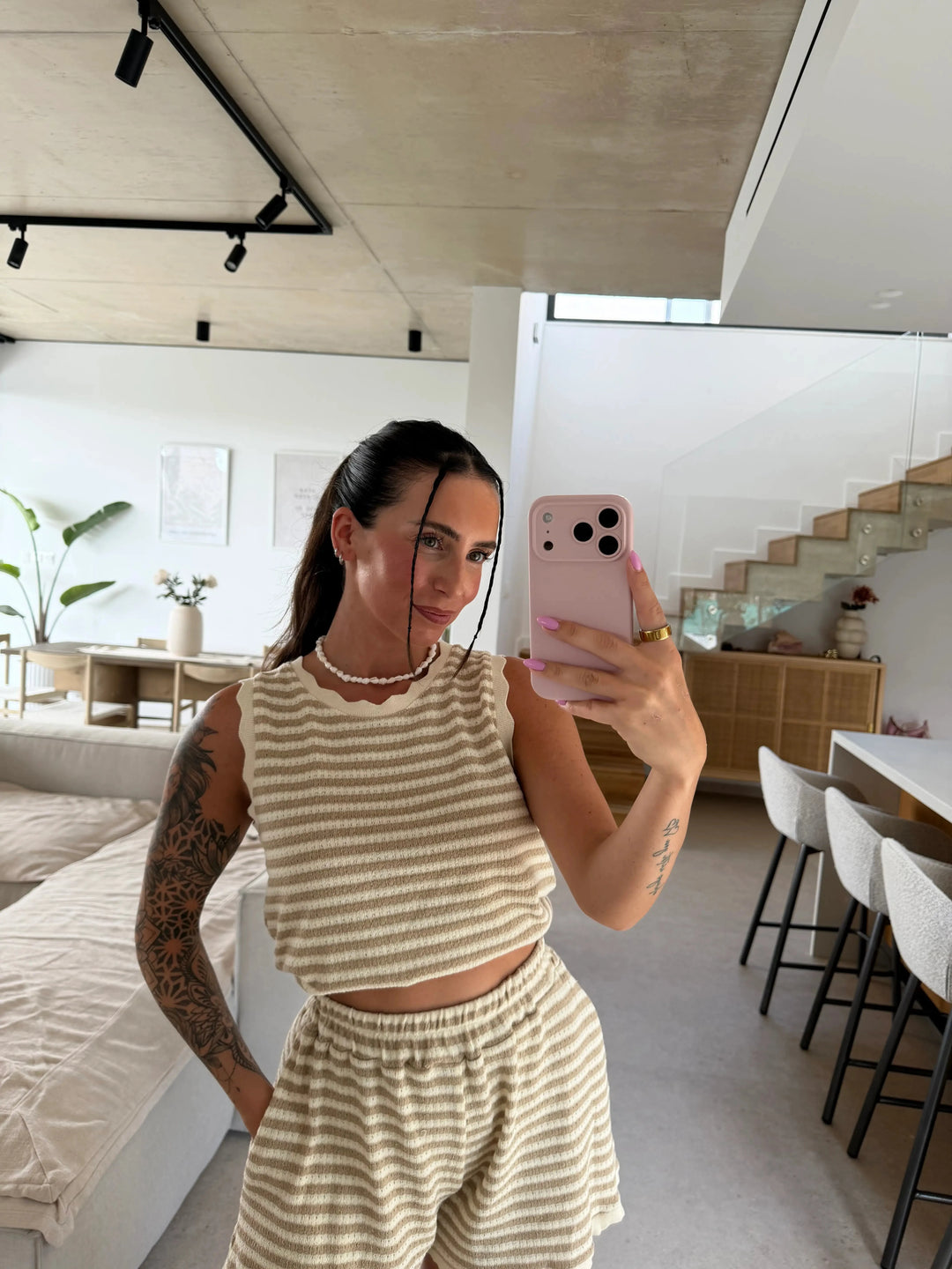 Stricktop gestreift - Beige Top Lisas Boutique 