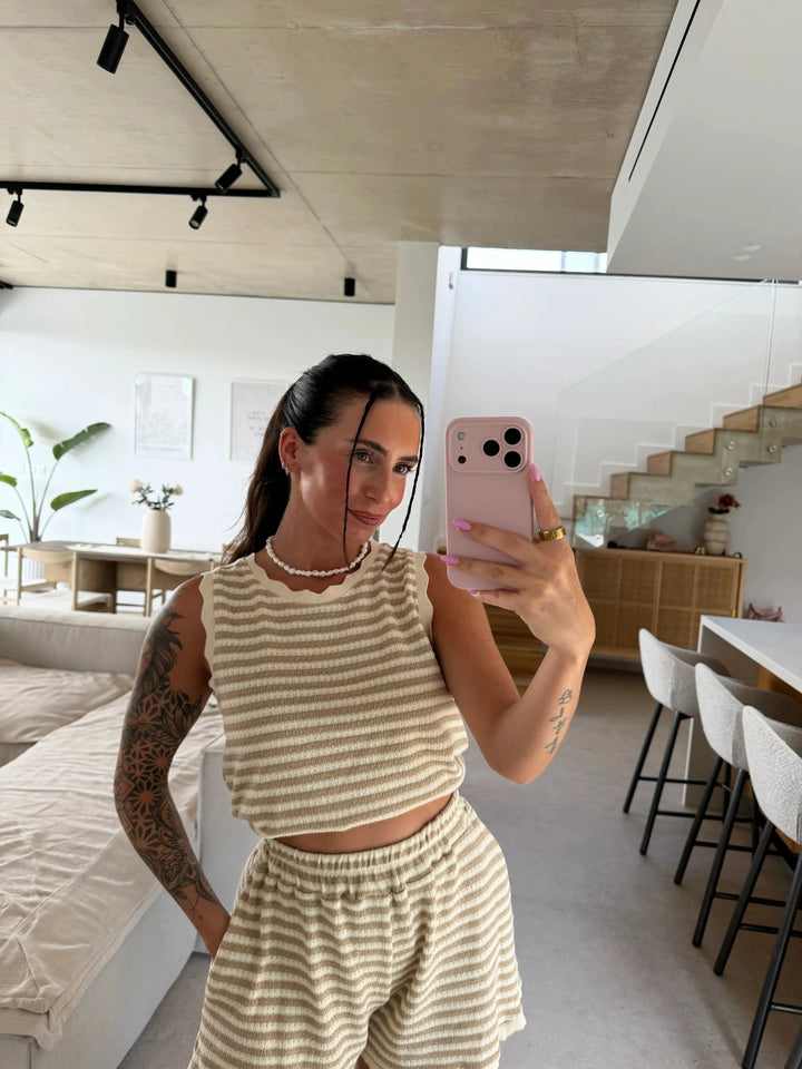 Stricktop gestreift - Beige Top Lisas Boutique 