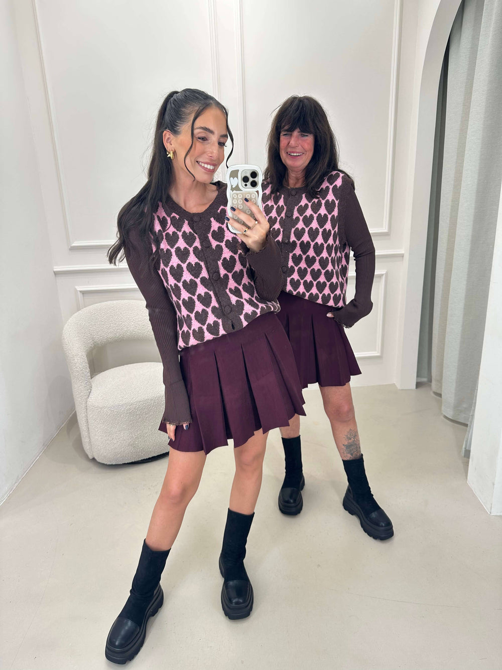 Strickweste Braun Rosa mit Herzmuster Pullover Lisas Boutique 