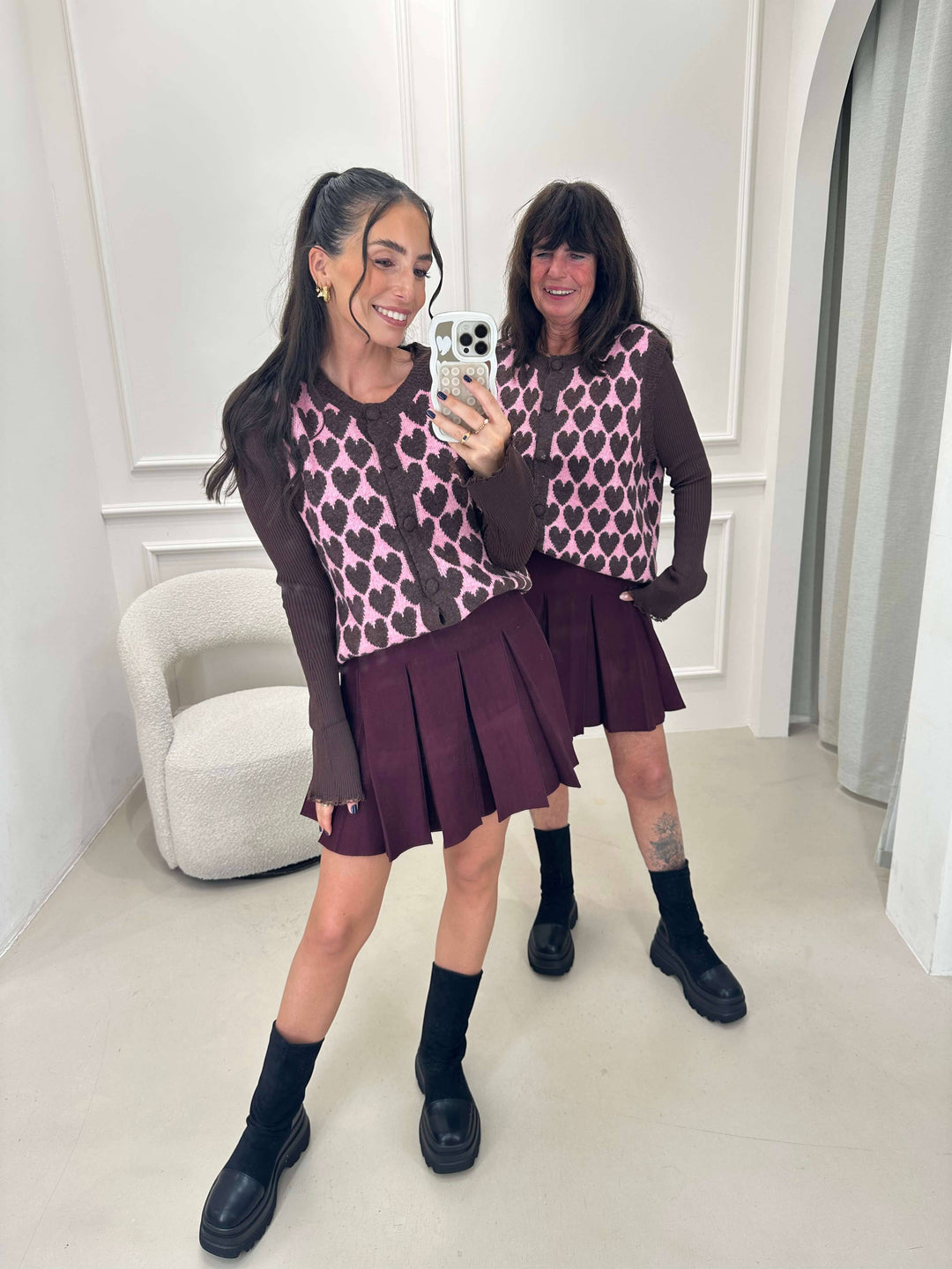 Strickweste Braun Rosa mit Herzmuster Pullover Lisas Boutique 