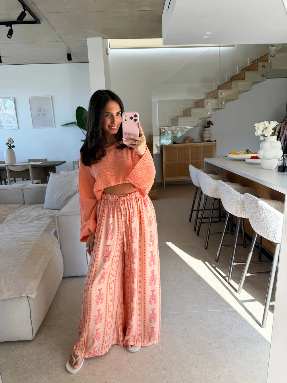 Summerprint Schlabberhose – Apricot Hose Lisas Boutique 