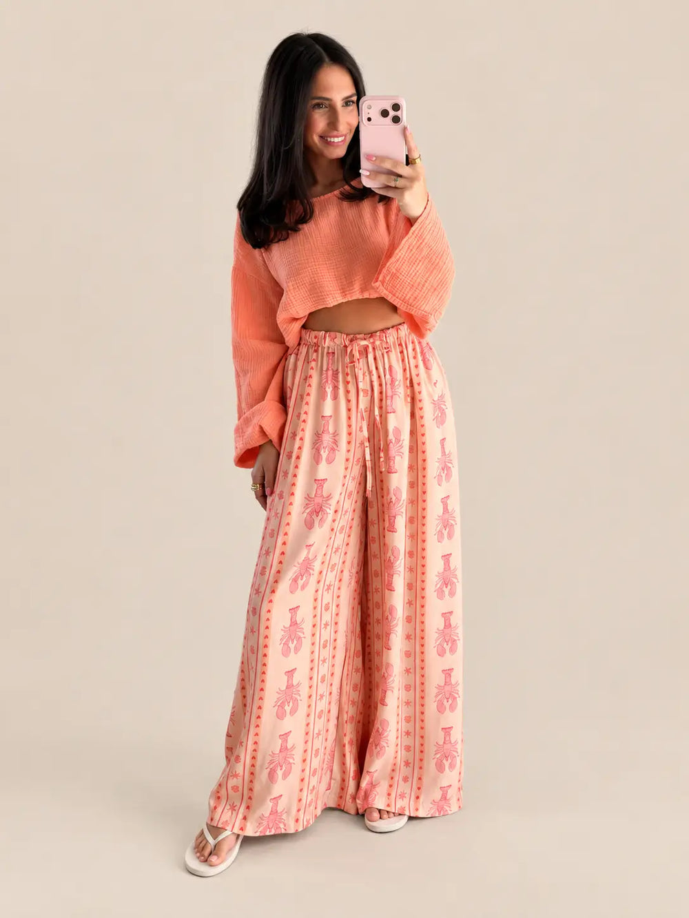 Summerprint Schlabberhose Damen in Apricot, Detailansicht | Lisa’s Boutique