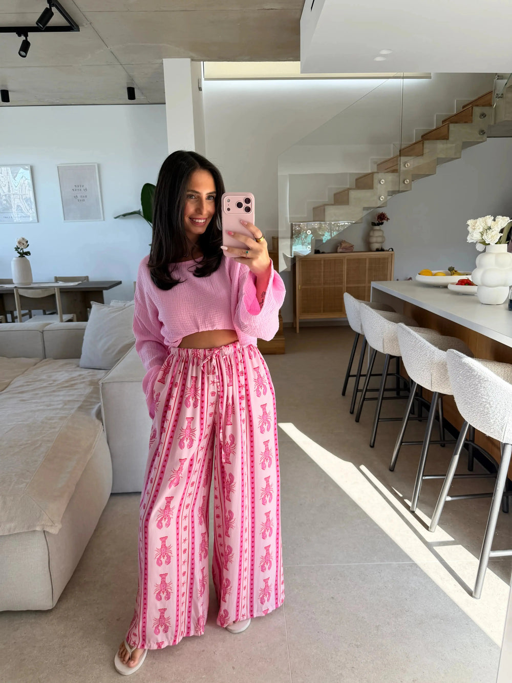 Summerprint Schlabberhose – Pink – am Model | Lisa’s Boutique