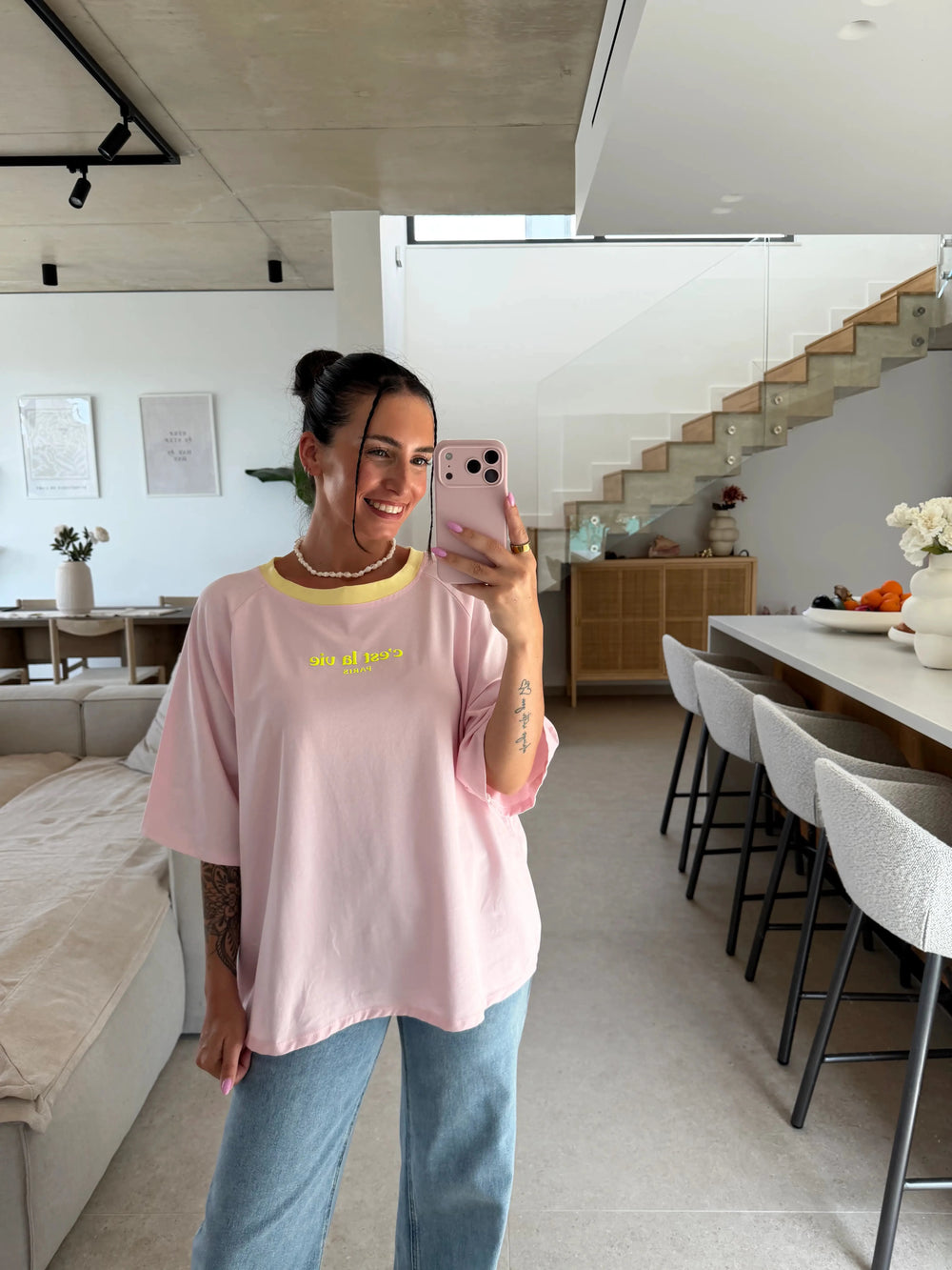 T-Shirt „C’est la vie“ - Rosa T-Shirt Lisas Boutique 