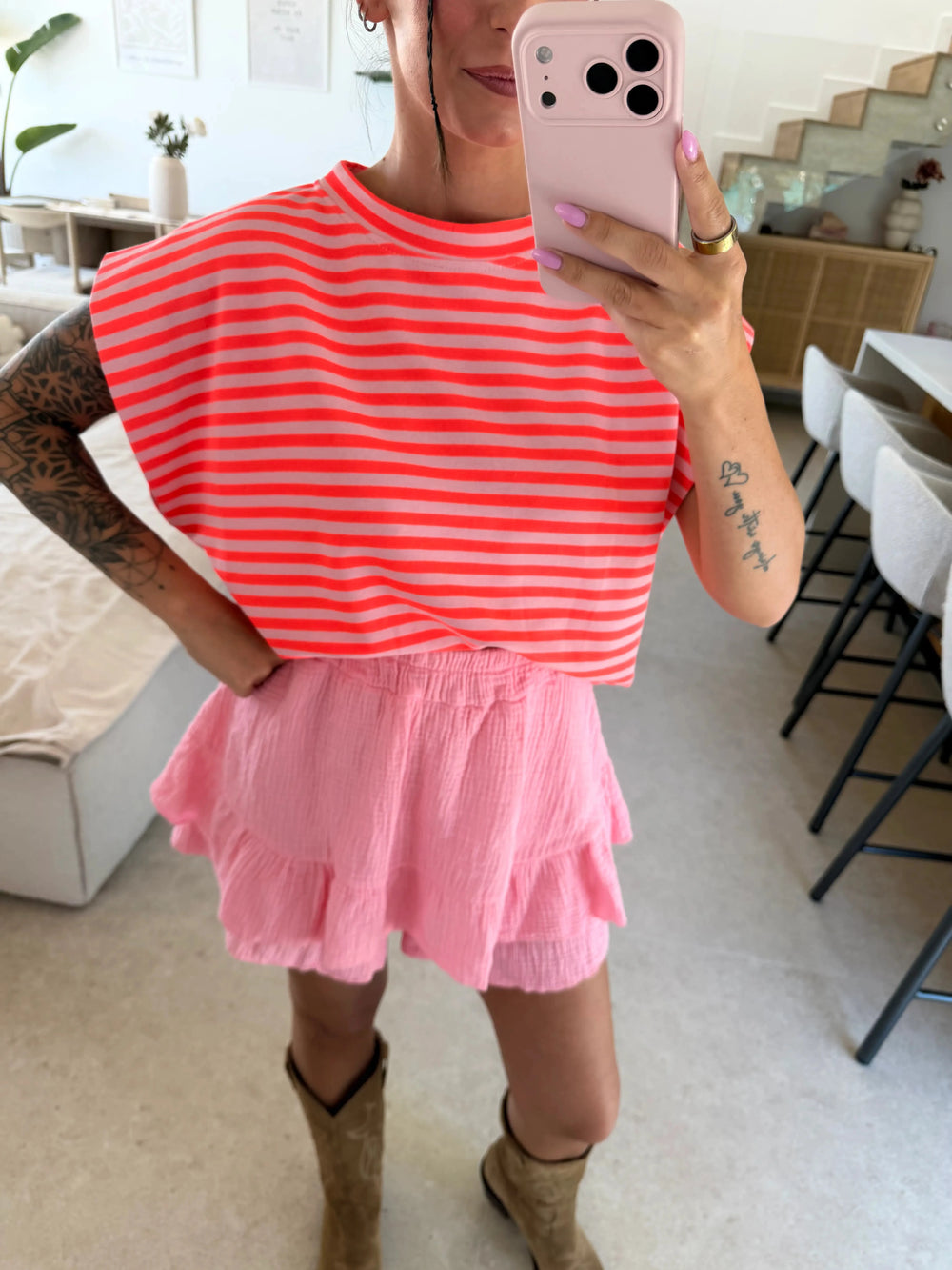 T-Shirt gestreift - Apricot Pullover Lisas Boutique 