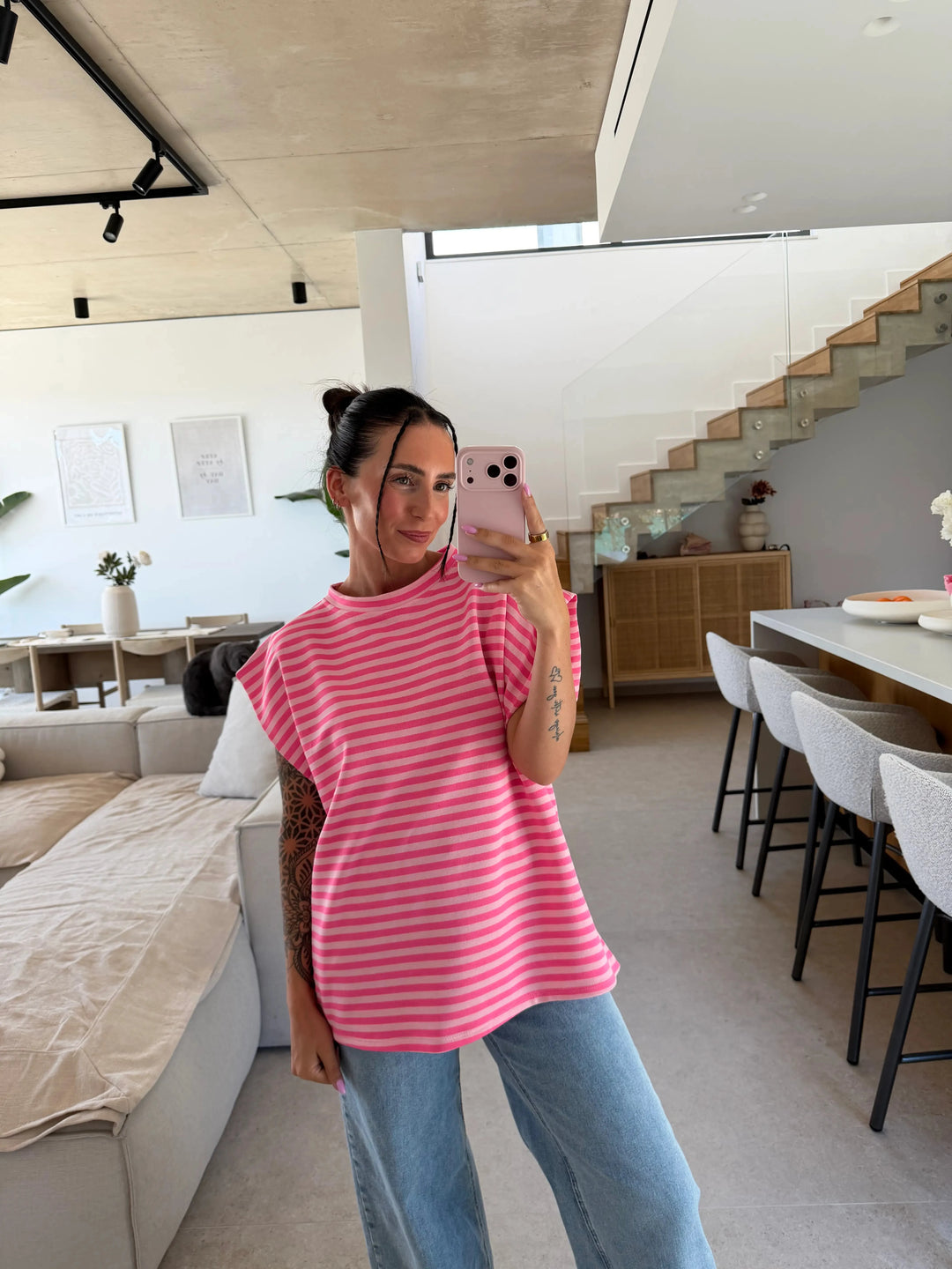 T-Shirt gestreift - Rosa Pullover Lisas Boutique 