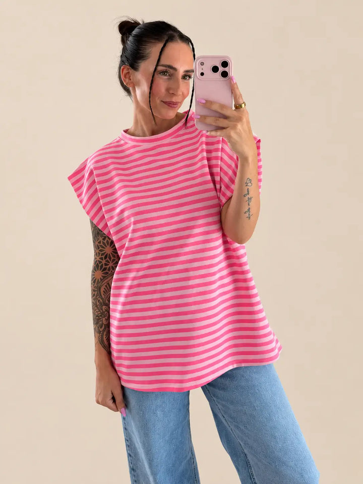 Detail view of rose striped shirt | Lisa’s Boutique