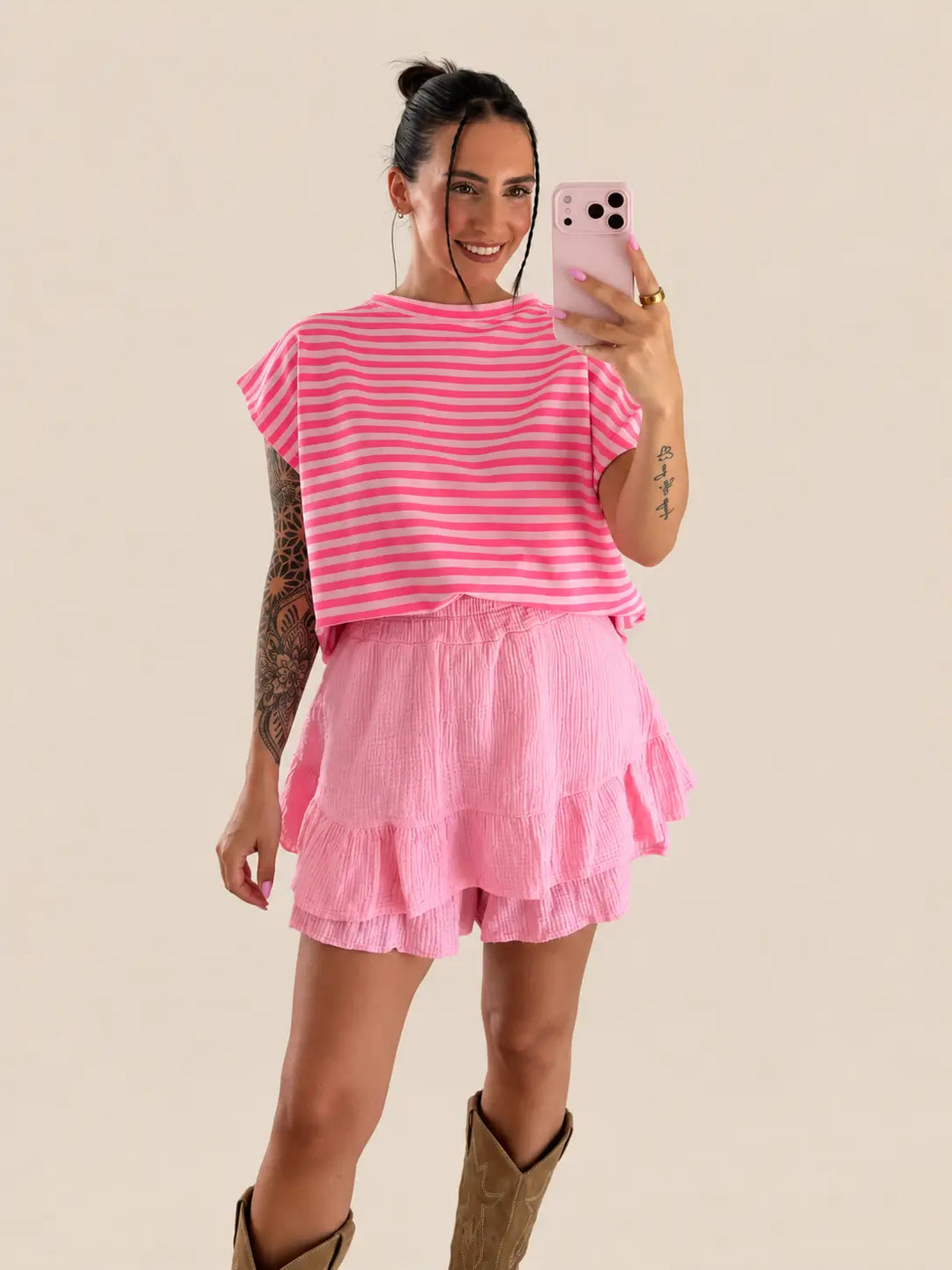 Front view of rose striped shirt | Lisa’s Boutique