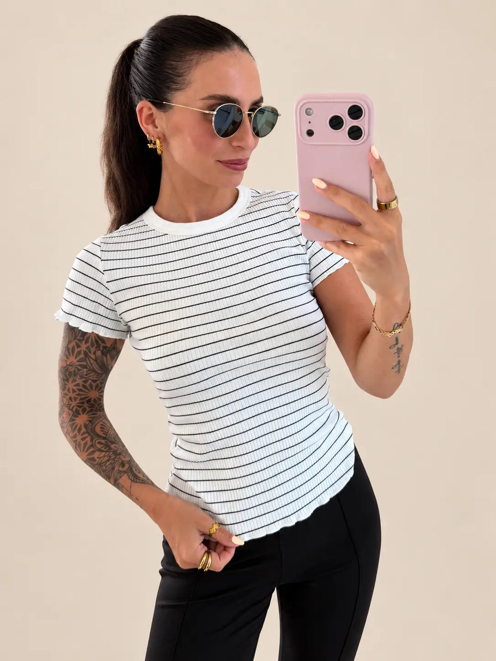 T-Shirt gestreift Damen in Weiß, Detailansicht | Lisa’s Boutique