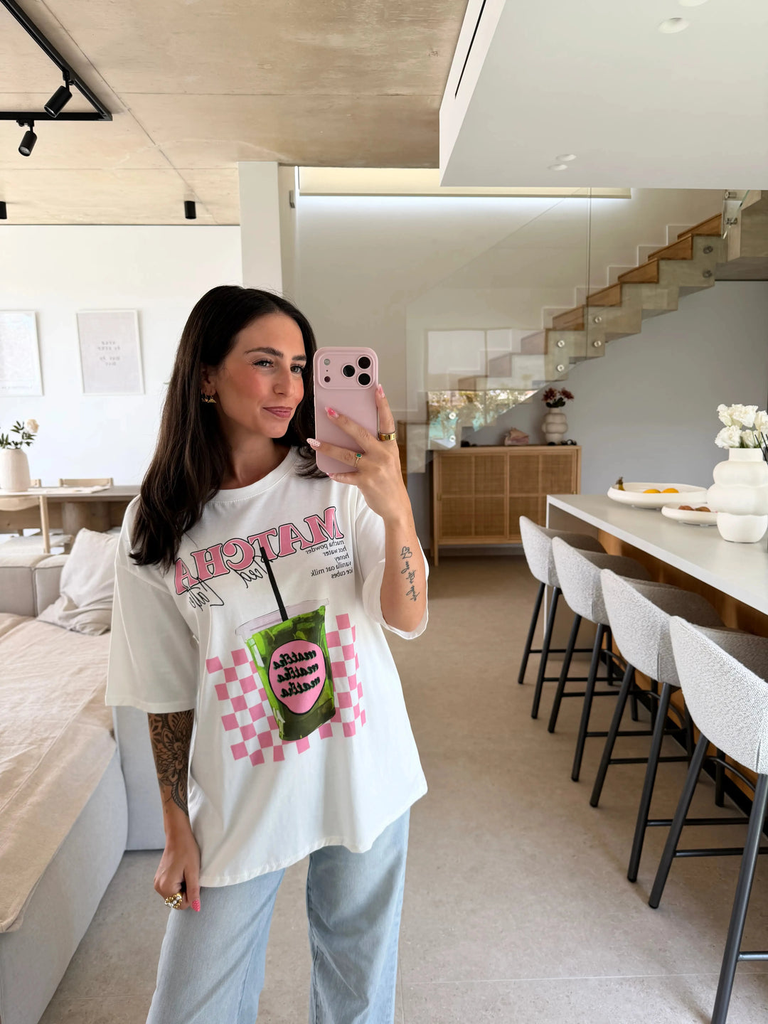 T-Shirt mit Matcha Print – Weiß T-Shirt Lisas Boutique 