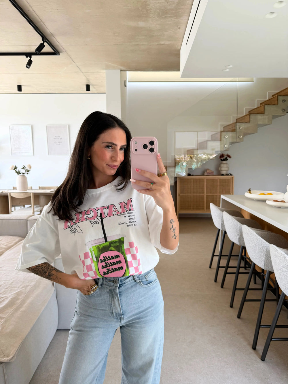T-Shirt mit Matcha Print – Weiß T-Shirt Lisas Boutique 