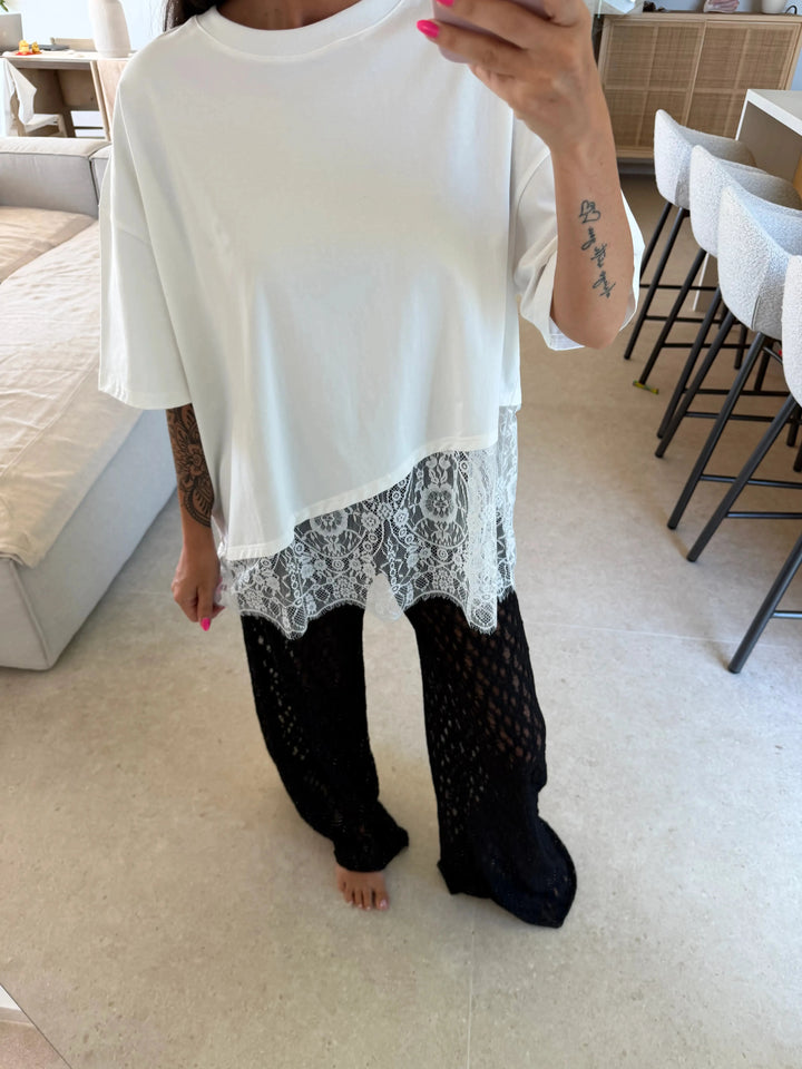 T-Shirt mit Spitze - Weiß T-Shirt Lisas Boutique 