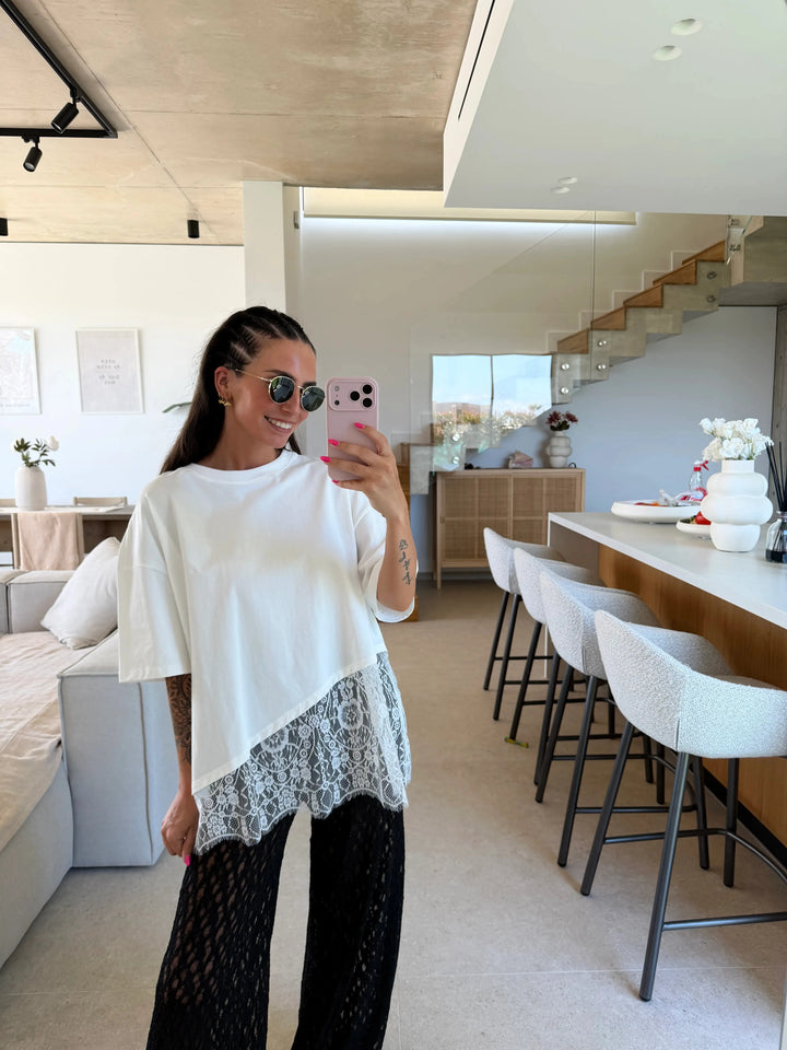 T-Shirt mit Spitze - Weiß T-Shirt Lisas Boutique 