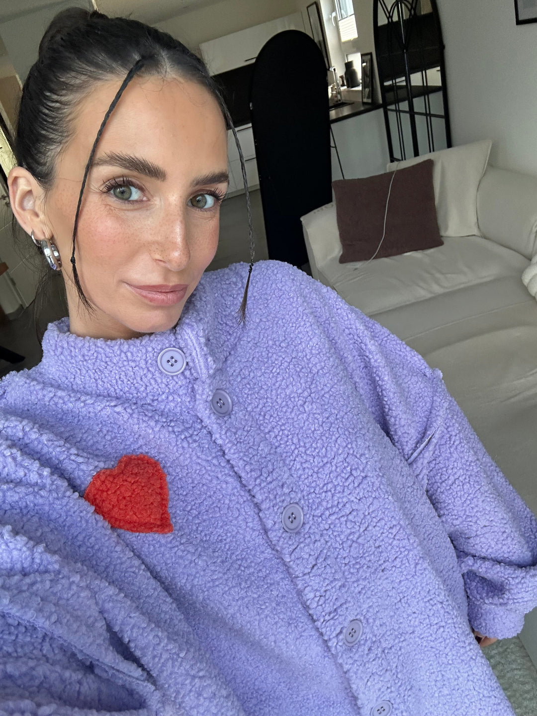Teddy-Jacke mit Herz-Applikation - Flieder Pullover Lisas Boutique 