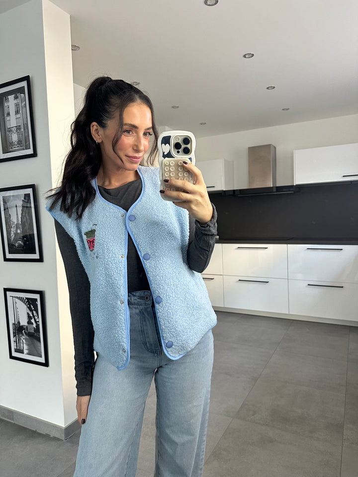 Teddy Weste Matcha in Hellblau Weste Lisas Boutique 