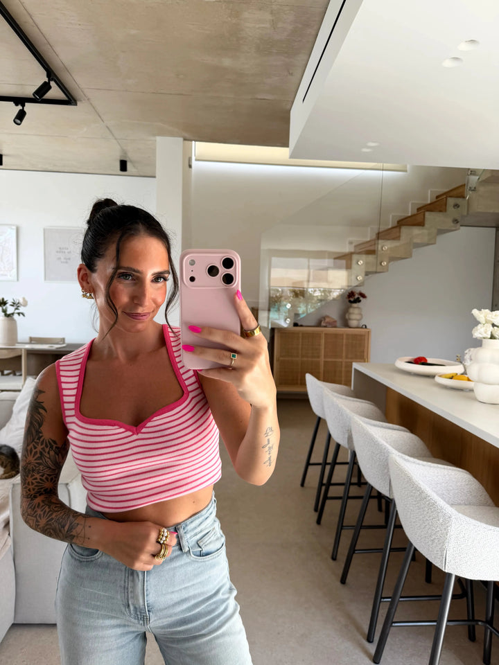 Top mit Ausschnitt gestreift – Pink/Rosa Top Lisas Boutique 