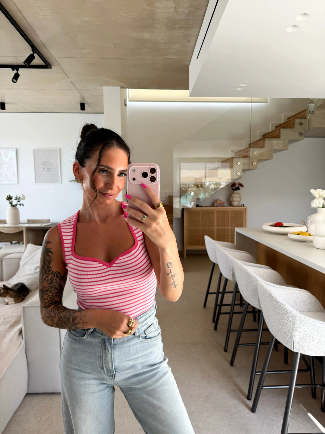 Top mit Ausschnitt gestreift – Pink/Rosa Top Lisas Boutique 