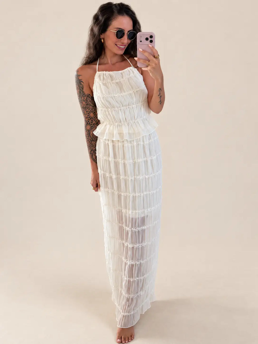 Volant Trägertop Damen in Creme, Vorderansicht | Lisa’s Boutique