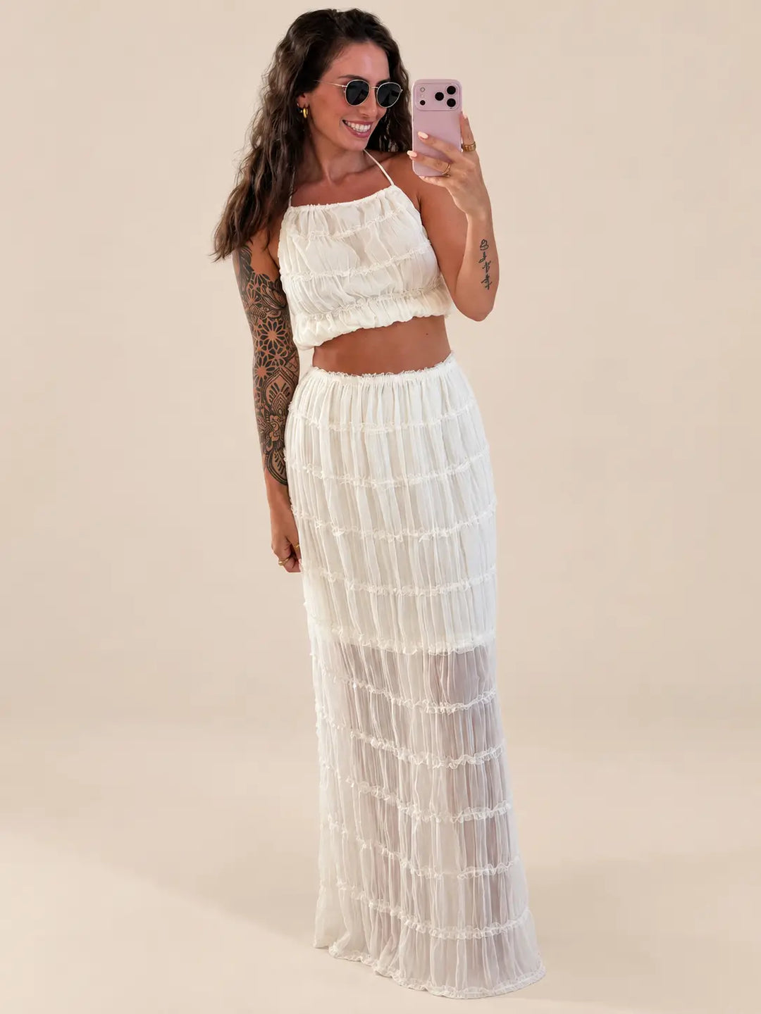 Volant Trägertop Damen in Creme, Detailansicht | Lisa’s Boutique