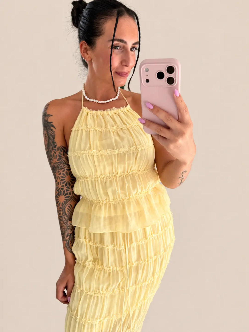 Gelbes Volant Trägertop Vorderansicht | Lisa’s Boutique