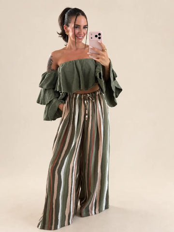 Women’s strapless muslin blouse in Khaki | Lisa’s Boutique