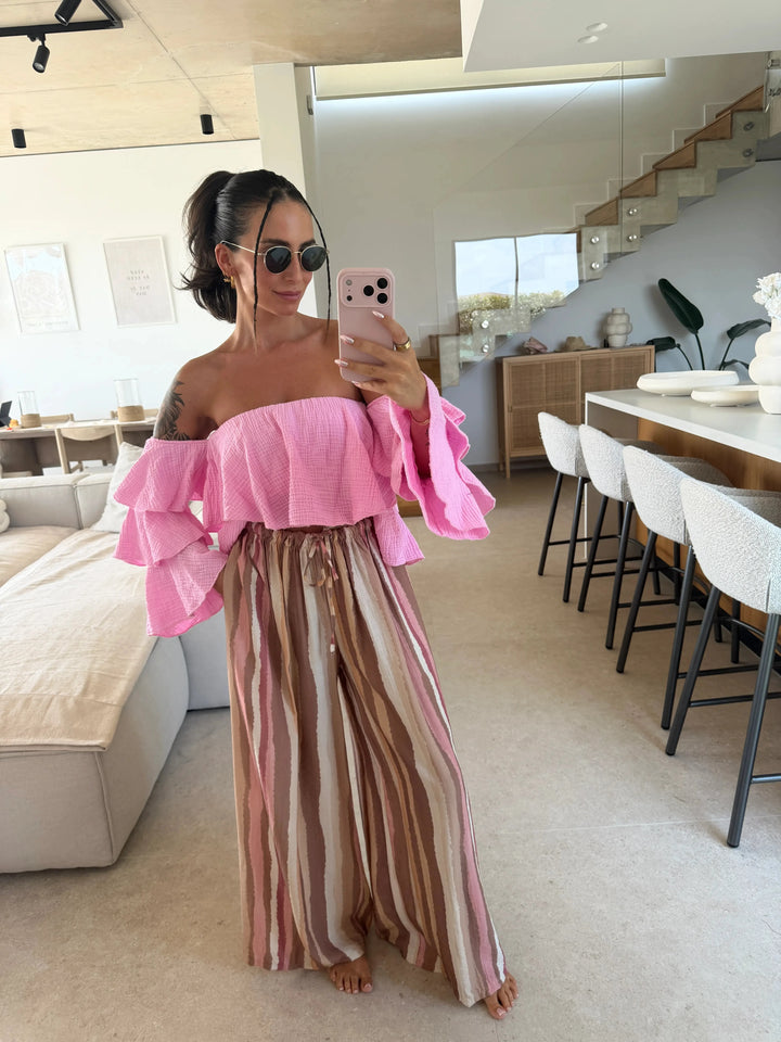 Trägerlose Musselin Bluse – Rosa Bluse Lisas Boutique 