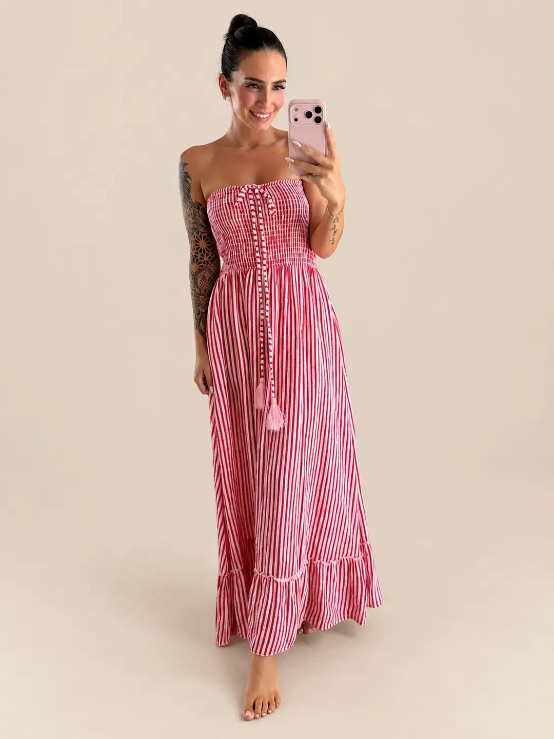 Women’s strapless maxi dress in Red and White | Lisa’s Boutique