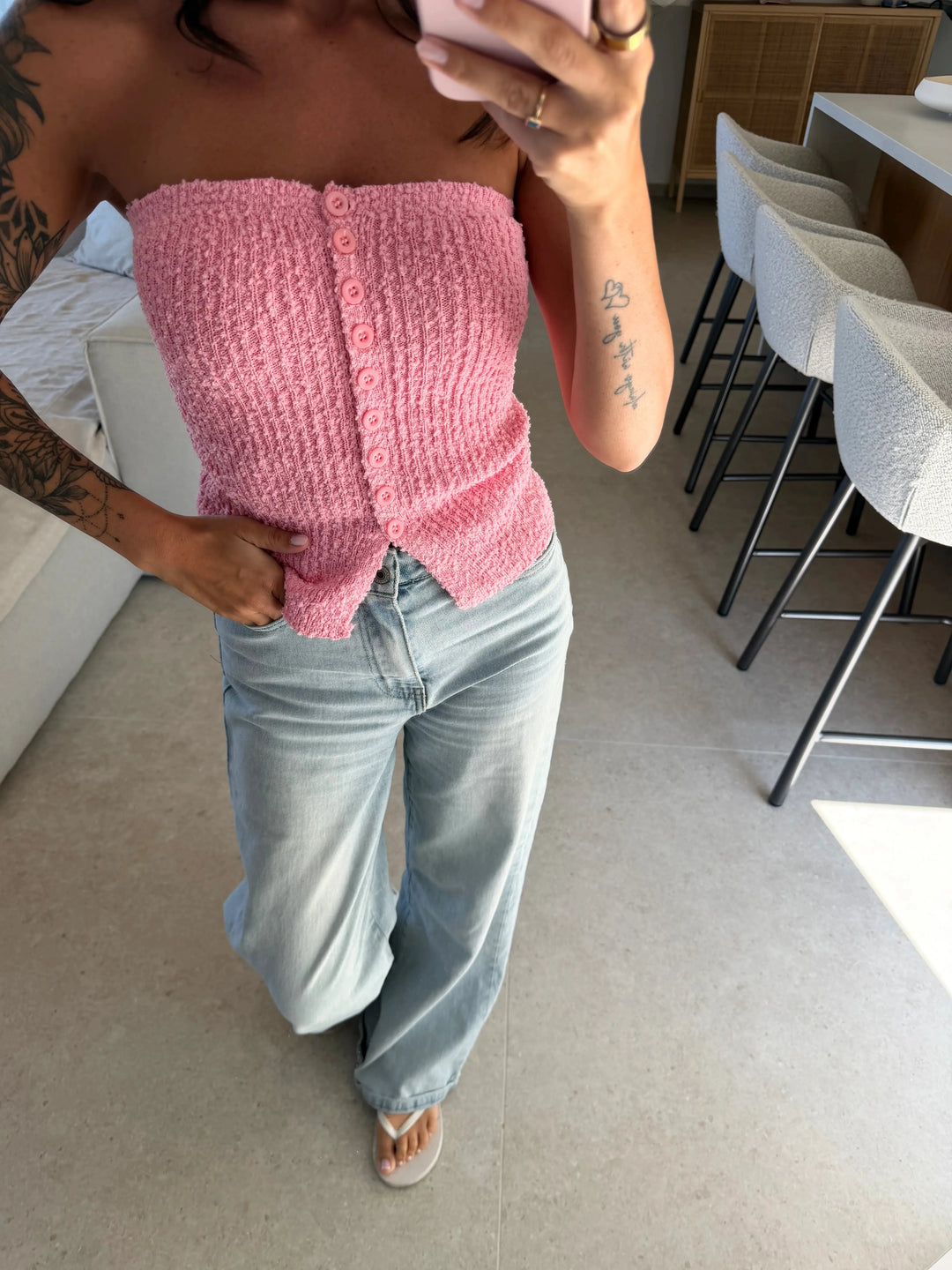 Trägerloses Stricktop – Rosa Top Lisas Boutique 