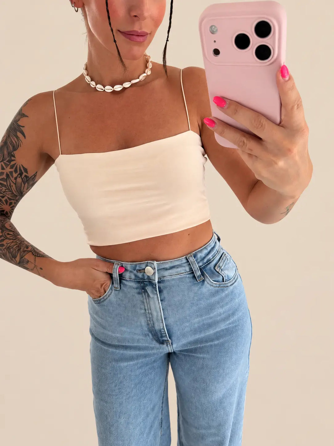 Trägertop Damen in Beige, Detailansicht | Lisa’s Boutique