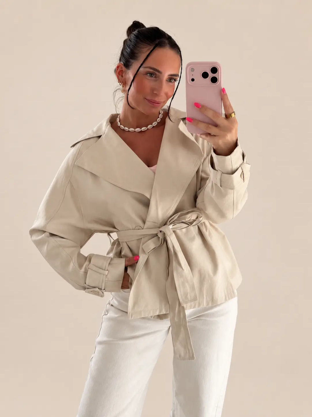 Trench donna beige, vista frontale | Lisa’s Boutique