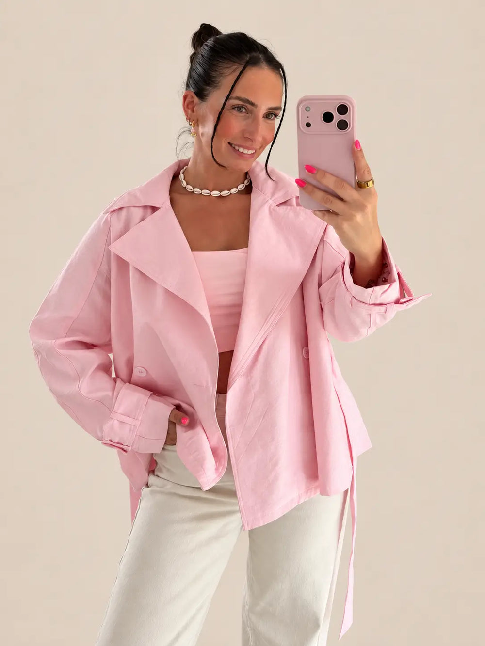 Trenchcoat Damen in Rosa, Vorderansicht | Lisa’s Boutique