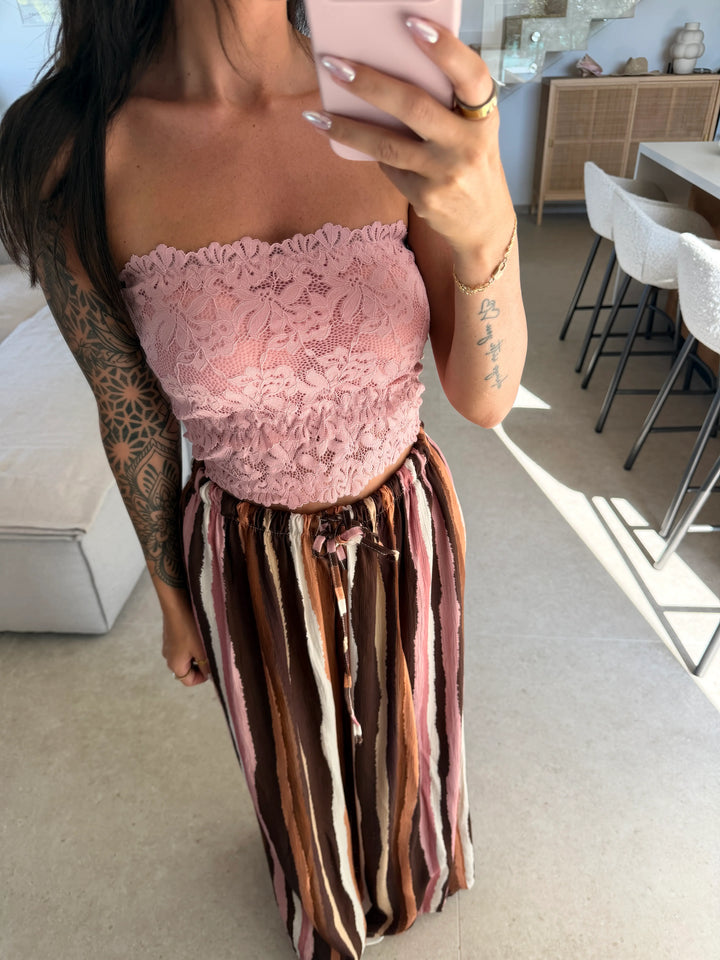 Women’s lace tube top in Dusty Rose with a floral pattern | Lisa’s Boutique