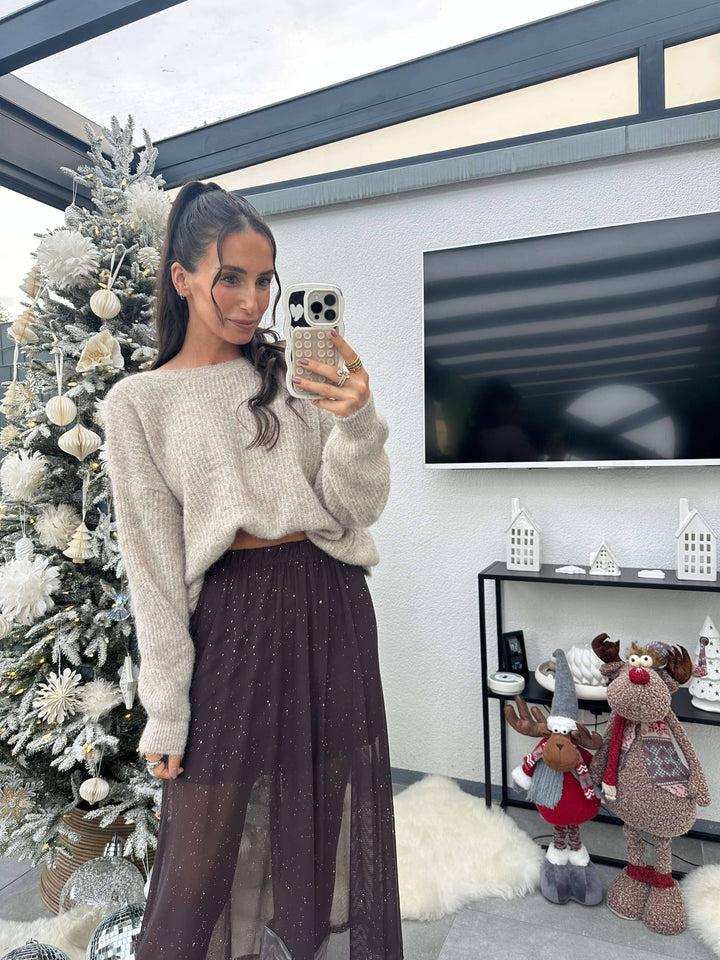 Weicher Pullover in Beige mit Schleife Pullover Lisas Boutique 