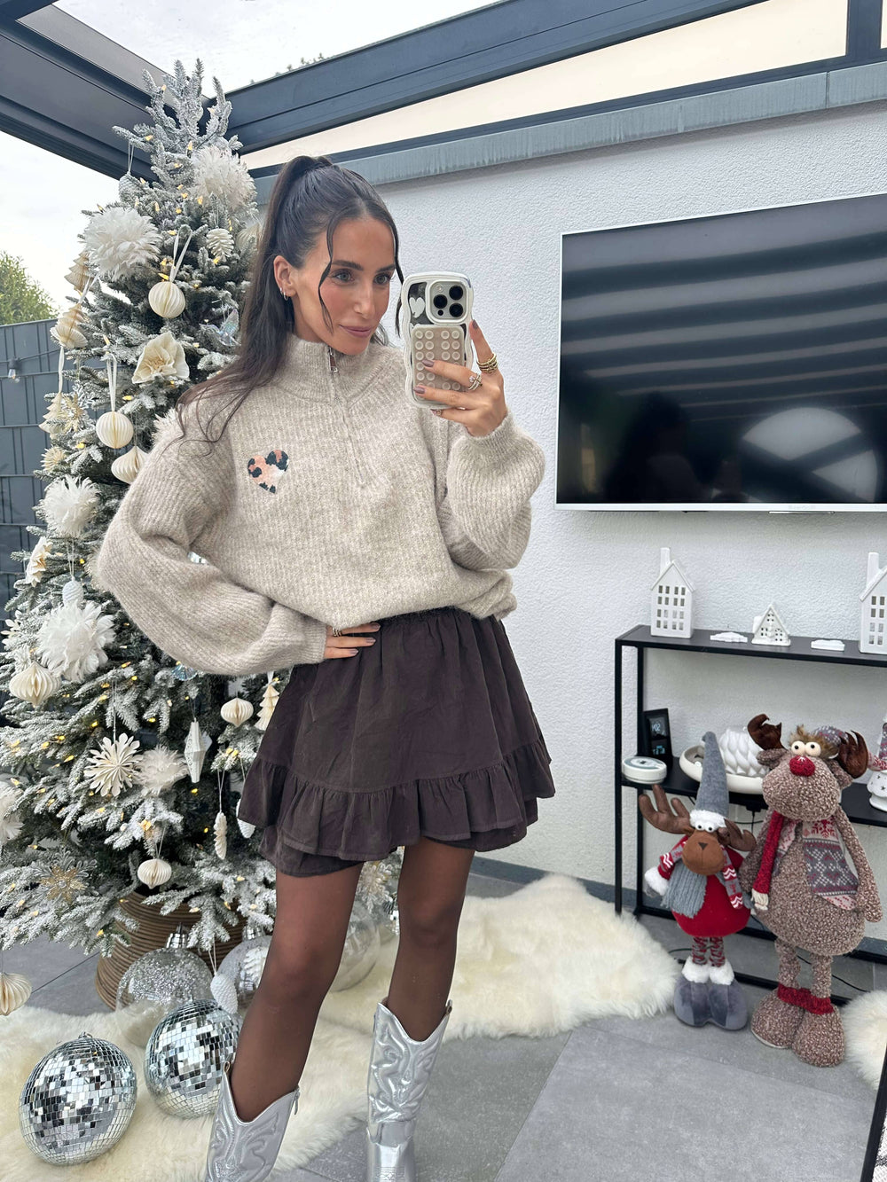 Zip-Pullover Beige Pullover Lisas Boutique 