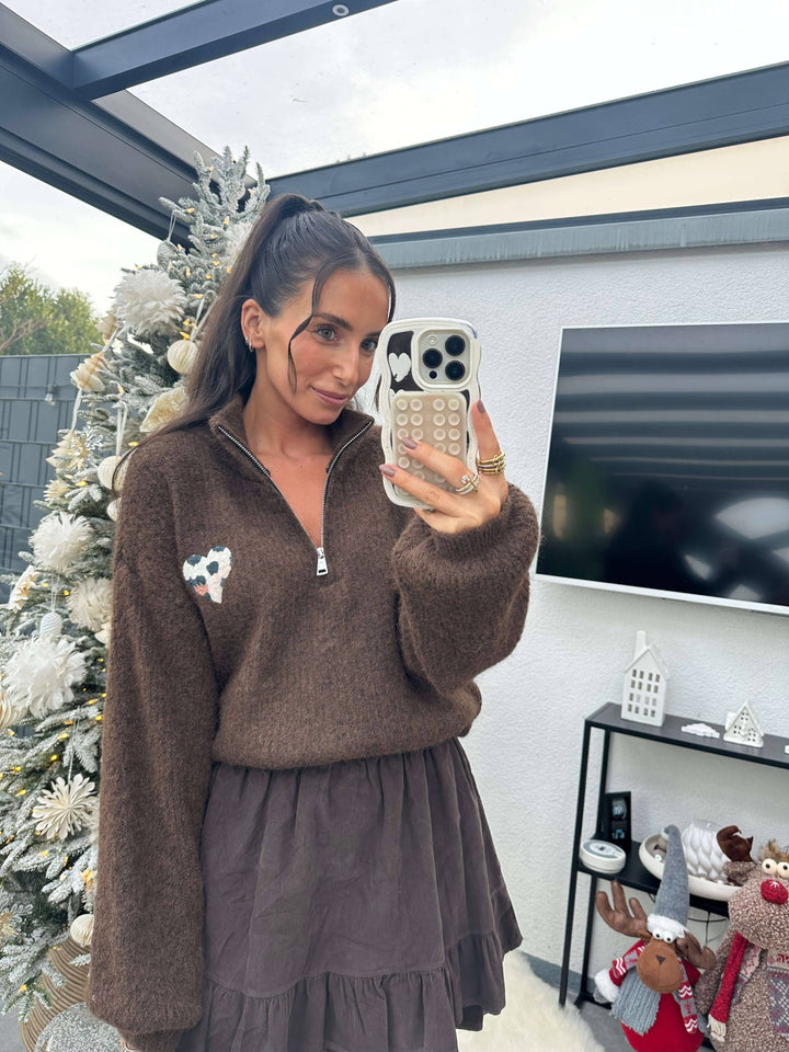 Zip-Pullover Dunkelbraun Pullover Lisas Boutique 