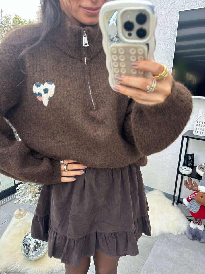 Zip-Pullover Dunkelbraun Pullover Lisas Boutique 