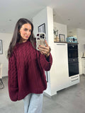 Zopfmuster Pullover Bordeaux